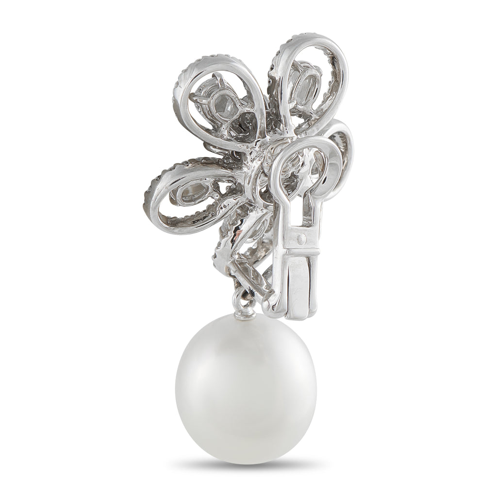 Assael 18K White Gold 5.24ct Diamond and Pearl Clip-On Earrings