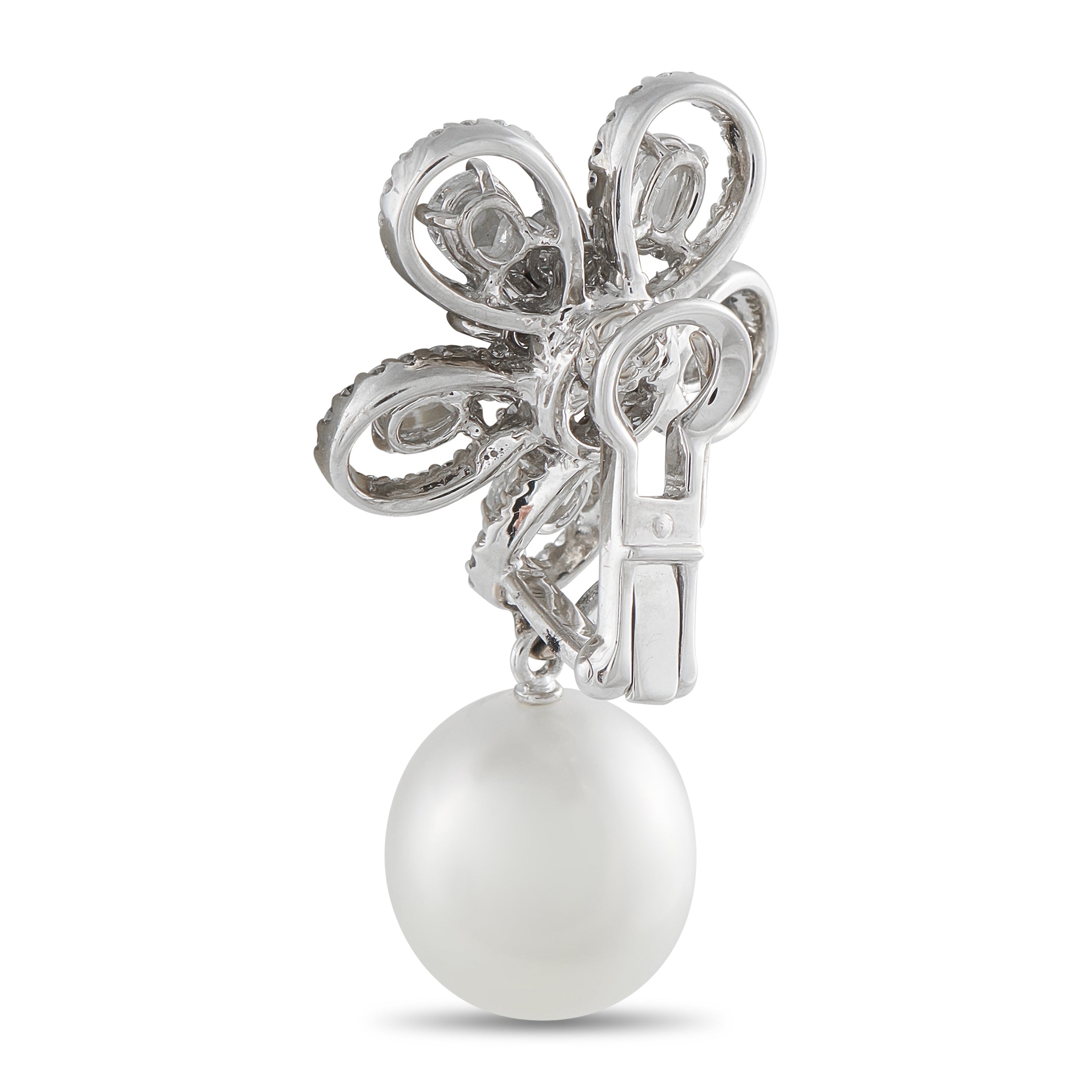 Assael 18K White Gold 5.24ct Diamond and Pearl Clip-On Earrings