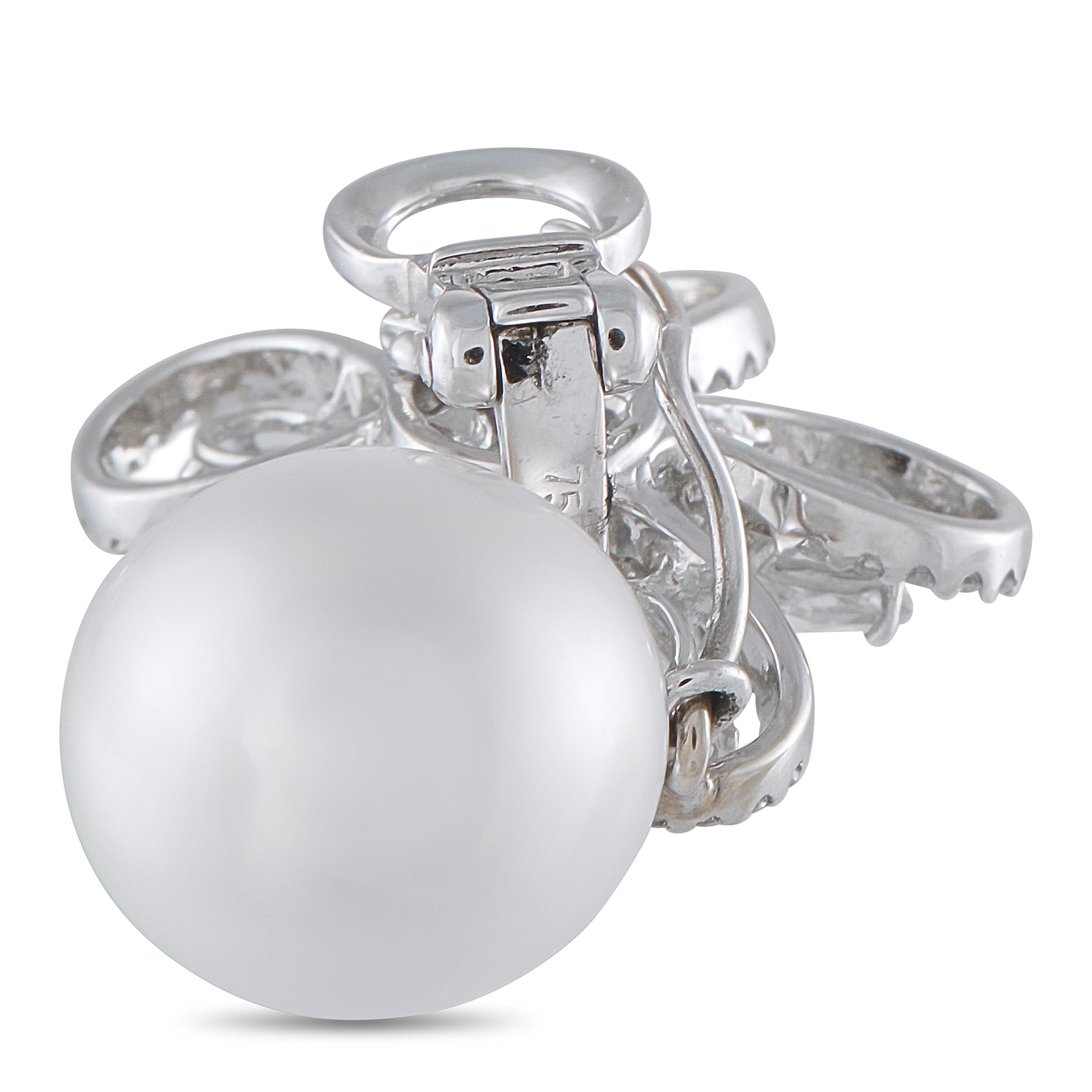 Assael 18K White Gold 5.24ct Diamond and Pearl Clip-On Earrings