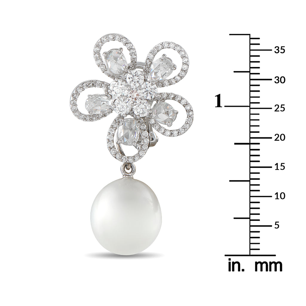 Assael 18K White Gold 5.24ct Diamond and Pearl Clip-On Earrings