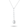 18K white gold diamond and pearl drop necklace with vertical diamond row and pearl