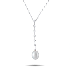Assael 18K White Gold 0.71ct Diamond Pearl Drop Necklace