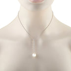 18K white gold diamond drop necklace with fine chain and hanging pearl pendant