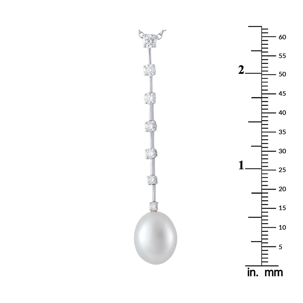 18K white gold diamond drop necklace with star-like top and hanging pearl