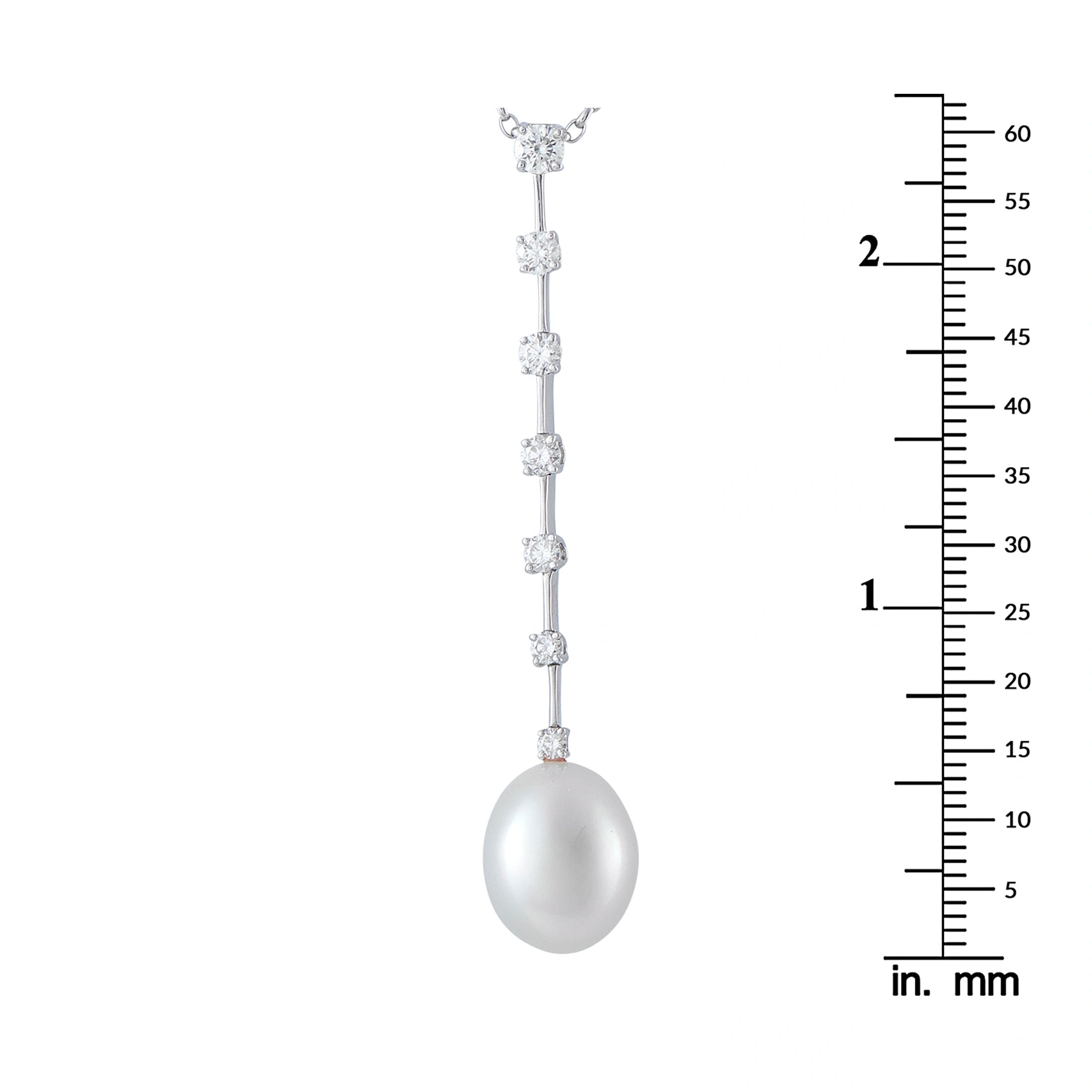 18K white gold diamond drop necklace with star-like top and hanging pearl