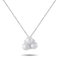 White gold necklace with three white pearl cluster and small diamond accents