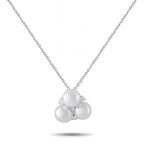White gold necklace with three white pearl cluster and small diamond accents