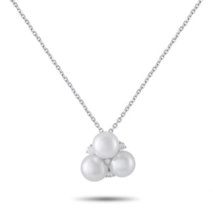 Assael 18K White Gold 0.22ct Diamond and Pearl Necklace