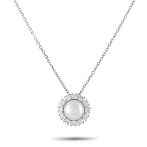 Assael 18K White Gold 0.67ct Diamond and Pearl Halo Necklace