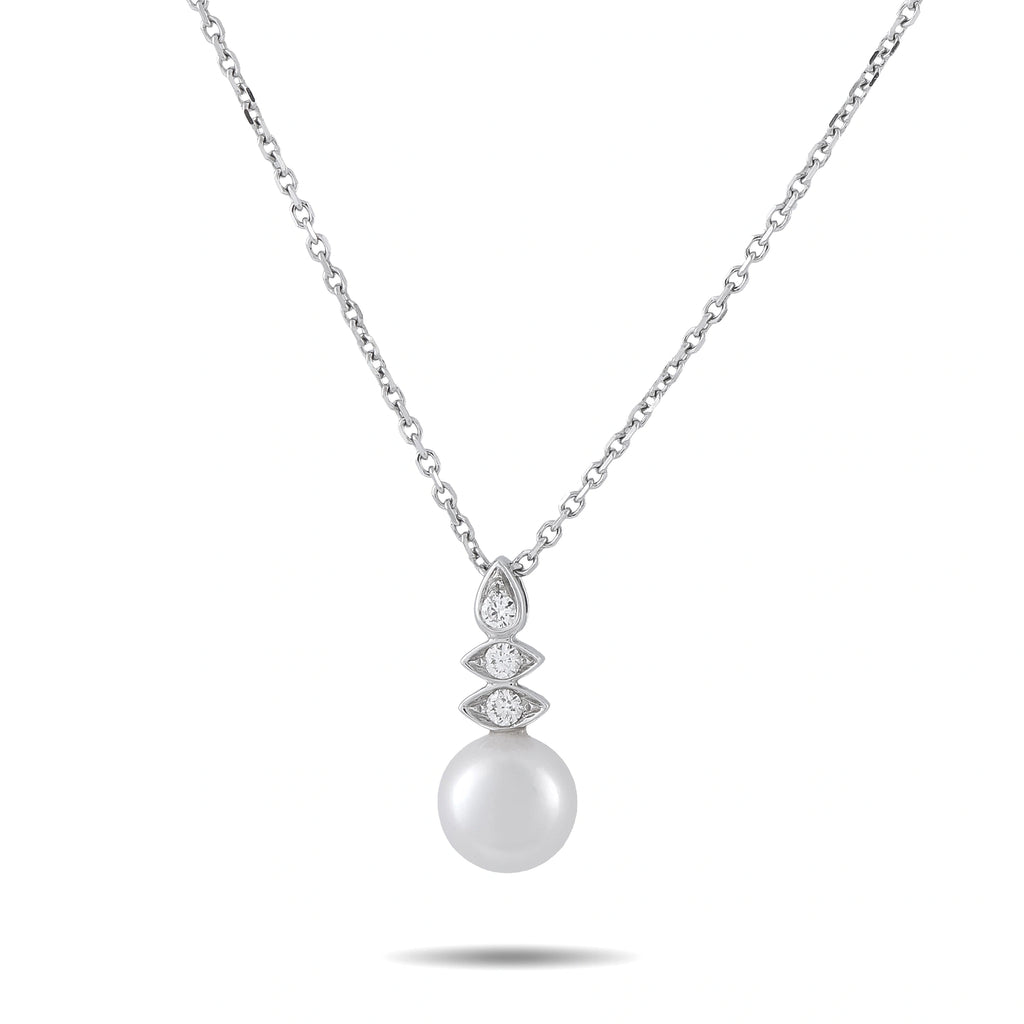 Assael white gold drop necklace with diamond accents and pearl pendant