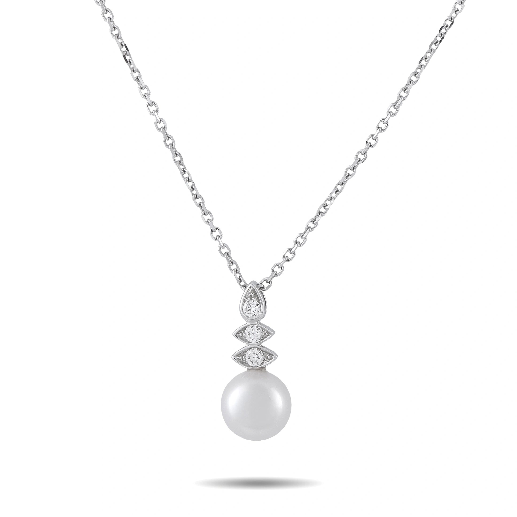 Assael white gold drop necklace with diamond accents and pearl pendant