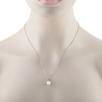 White gold chain drop necklace with single pearl pendant