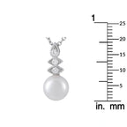 Assael 18K white gold diamond and pearl drop necklace with size shown in mm