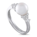 Assael 18K white gold ring with large pearl and diamond cluster setting
