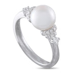 Assael 18K white gold ring with large pearl and diamond cluster setting