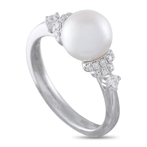 Assael 18K White Gold 0.25ct Diamond Pearl Ring