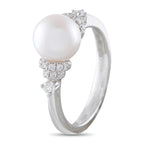 Assael 18K white gold ring featuring a round pearl and diamond cluster