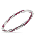 Snake diamond and ruby bracelet in white gold, alternating clear and pink round stones