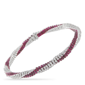 Assael 18K White Gold 5.48ct Diamond and Ruby Snake Bracelet