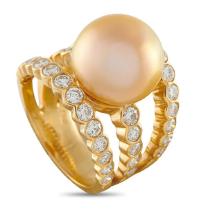 Assael 18K Yellow Gold 1.72ct Diamond and Golden Pearl Ring