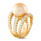 Assael 18K yellow gold ring with golden pearl and diamond-studded split band