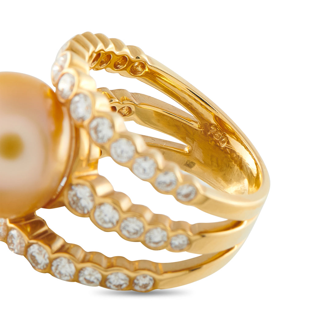 Assael 18K yellow gold ring with diamond accents and golden pearl