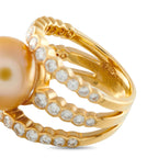 Assael 18K yellow gold ring with diamond accents and golden pearl