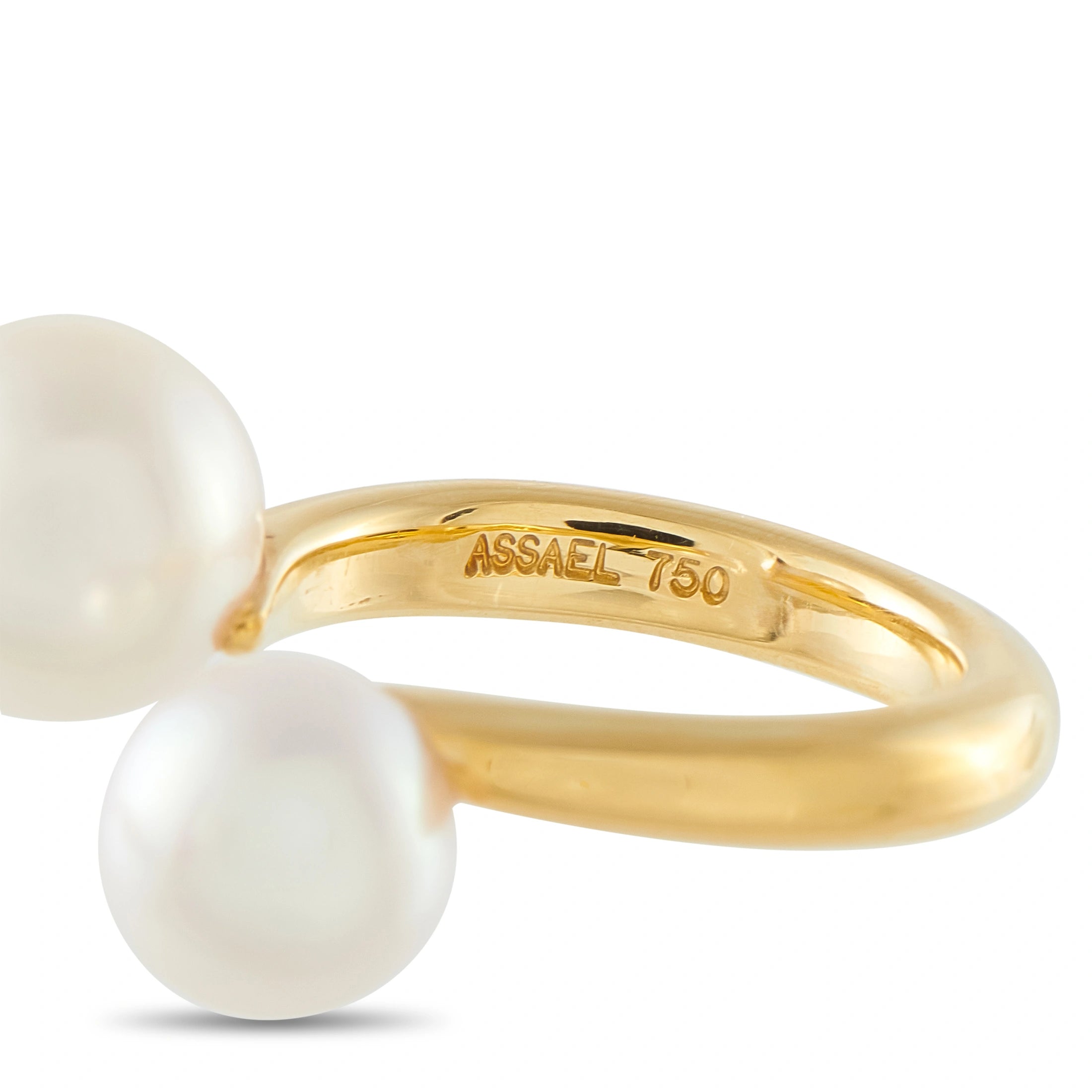 18K yellow gold pearl ring band with ASSAEL 750 hallmark