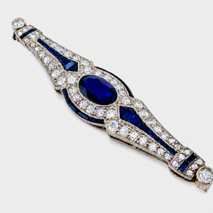 The Lucas Deritjis French Art Deco Sapphire and Diamond Platinum Brooch (Circa 1925)