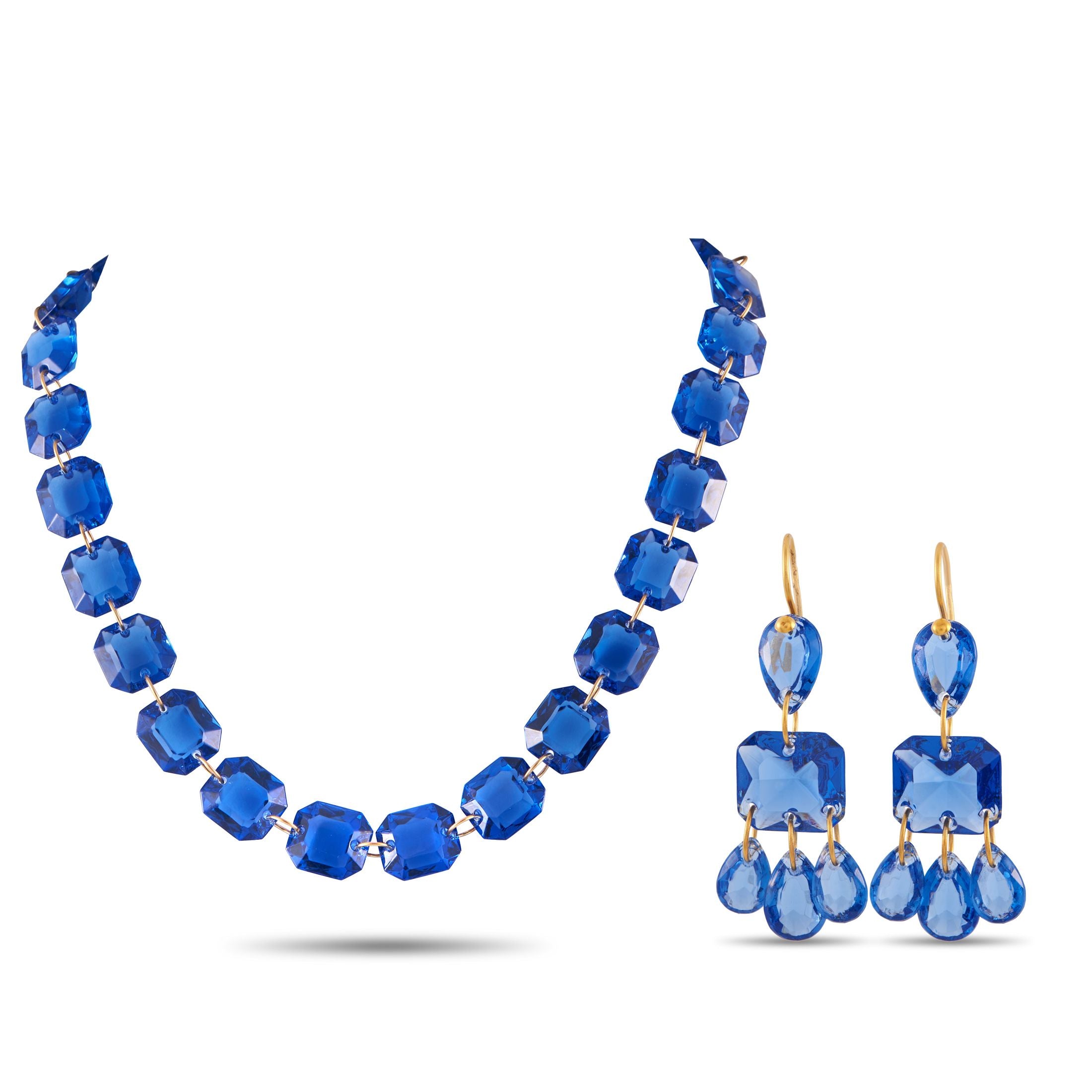 Baccarat18K Yellow Gold Blue Crystal Necklace and Earrings Set – A fine pick for celebrations and events where a vibrant acce