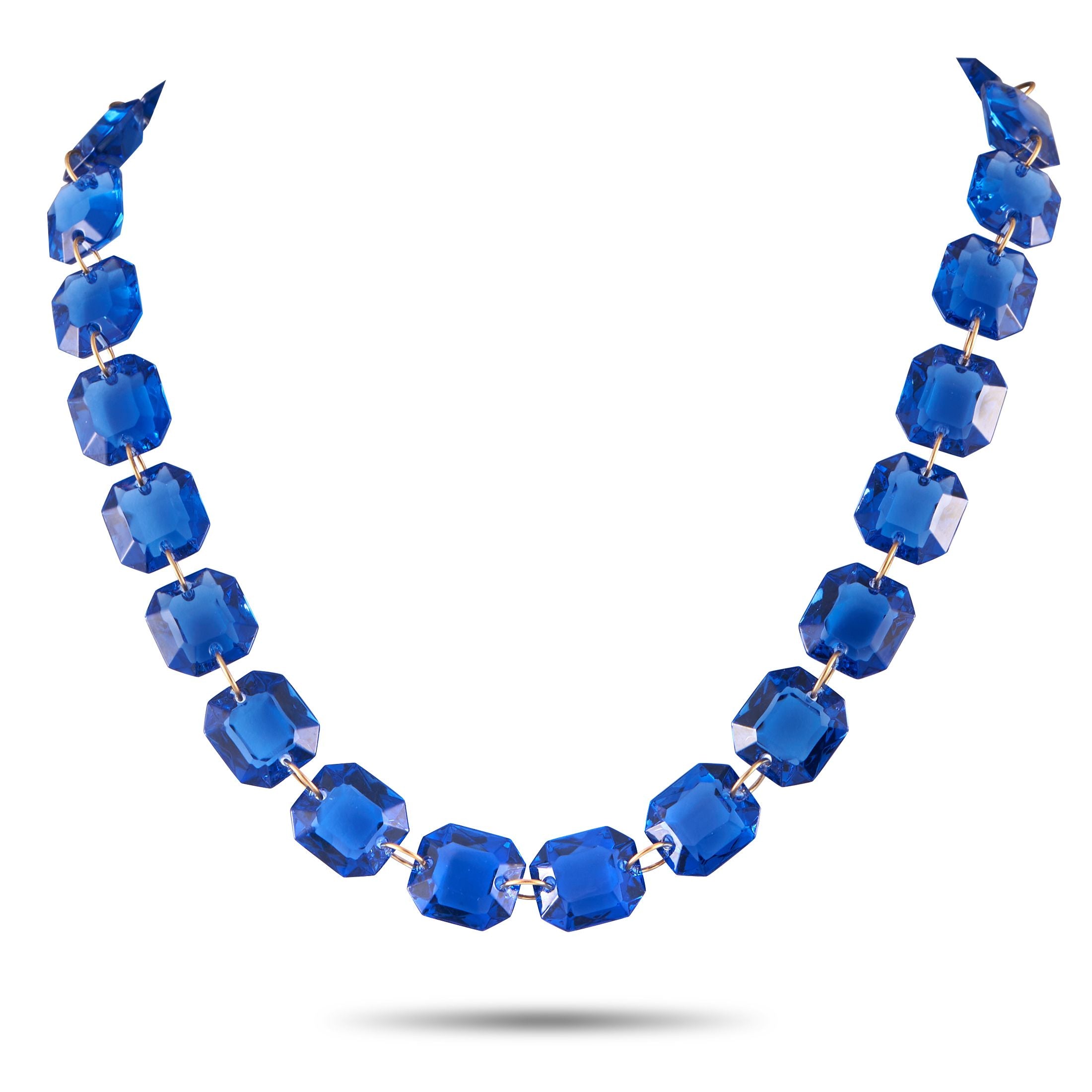 Baccarat18K Yellow Gold Blue Crystal Necklace