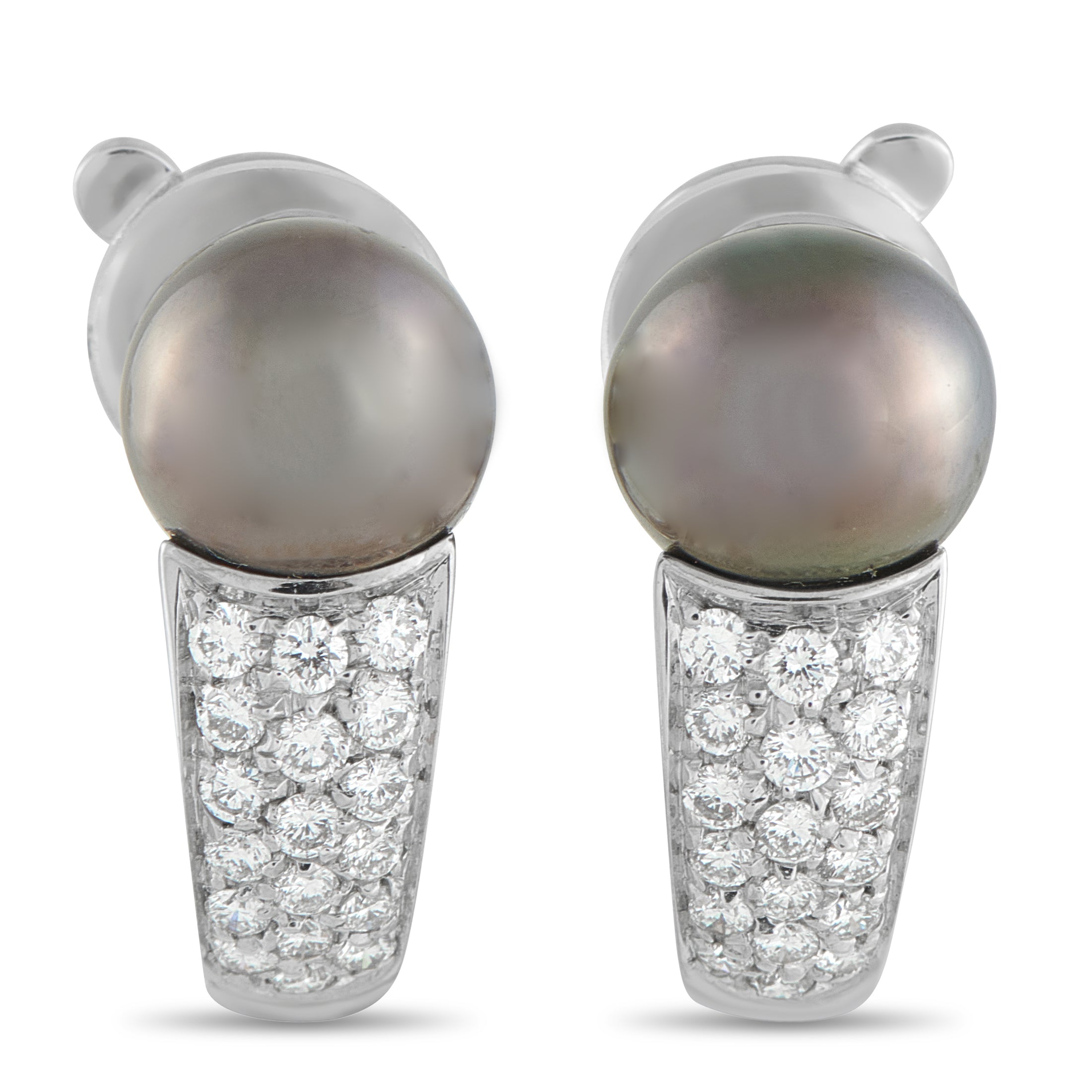 Boucheron18K White Gold 0.35ct Diamond and Black Pearl Clip-On Earrings