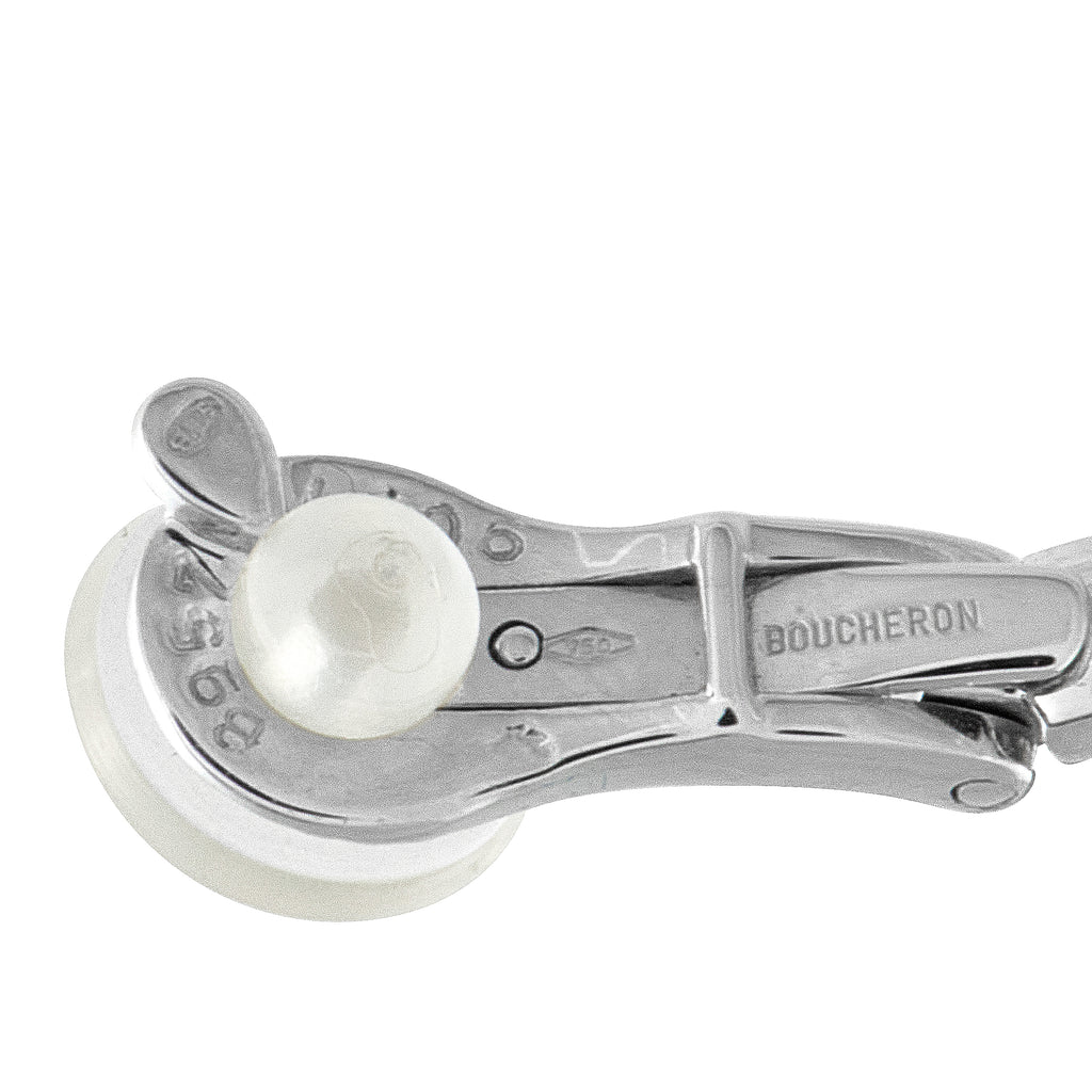 Boucheron 18K White Gold 0.35ct Diamond and Black Pearl Clip