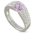 Boucheron 18K white gold ring with pink sapphire center and diamond pave shoulders
