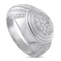18K white gold diamond ring with round pave-set top and clustered center stones
