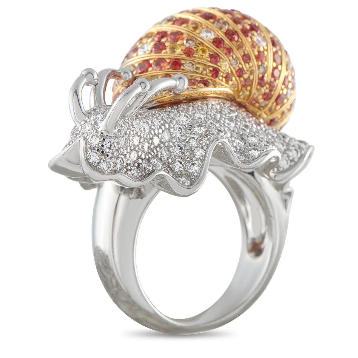 Boucheron 18K white gold snail ring with diamond body and sapphire shell