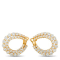 Yellow gold diamond hoop earrings with round brilliant stones, vintage style