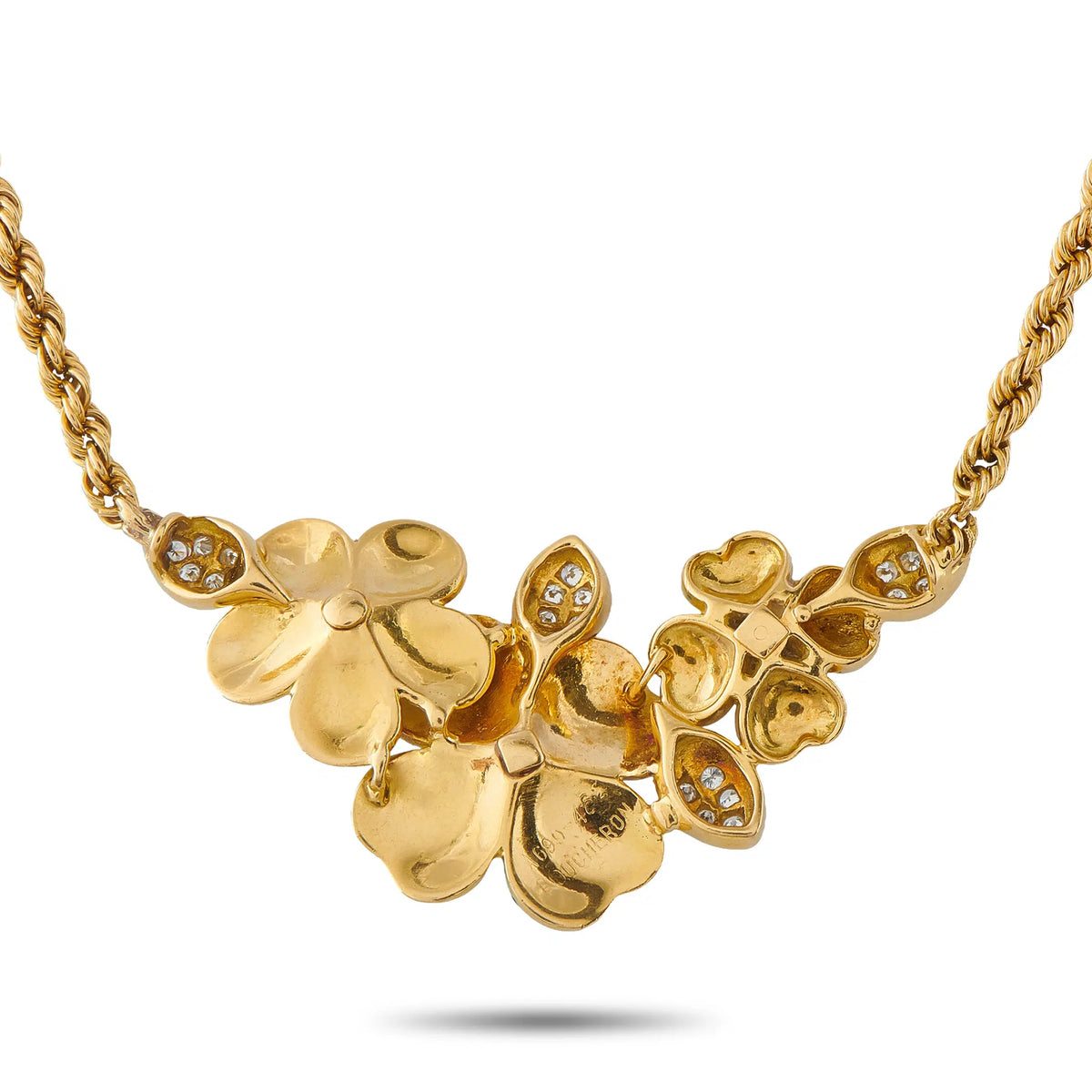 18K yellow gold flower necklace with diamond-studded yellow enamel blossoms
