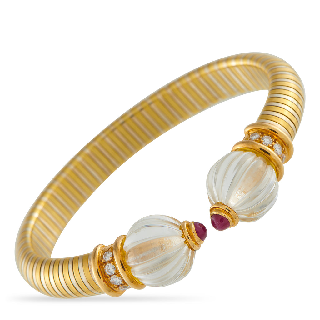 Boucheron Vintage 18K Yellow Gold 0.45ct Diamond, Ruby and Rock Crystal Bracelet