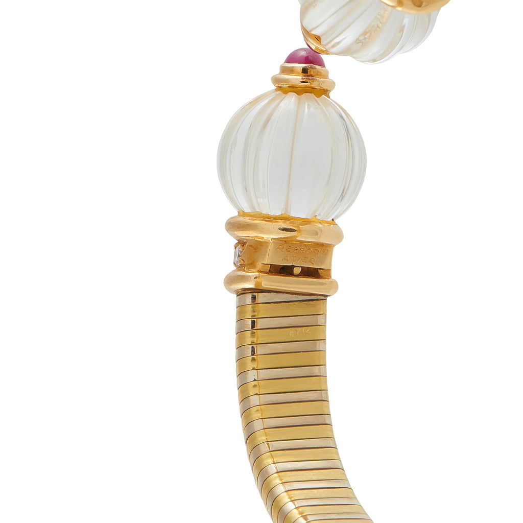 Boucheron Vintage 18K Yellow Gold 0.45ct Diamond, Ruby and Rock Crystal Bracelet