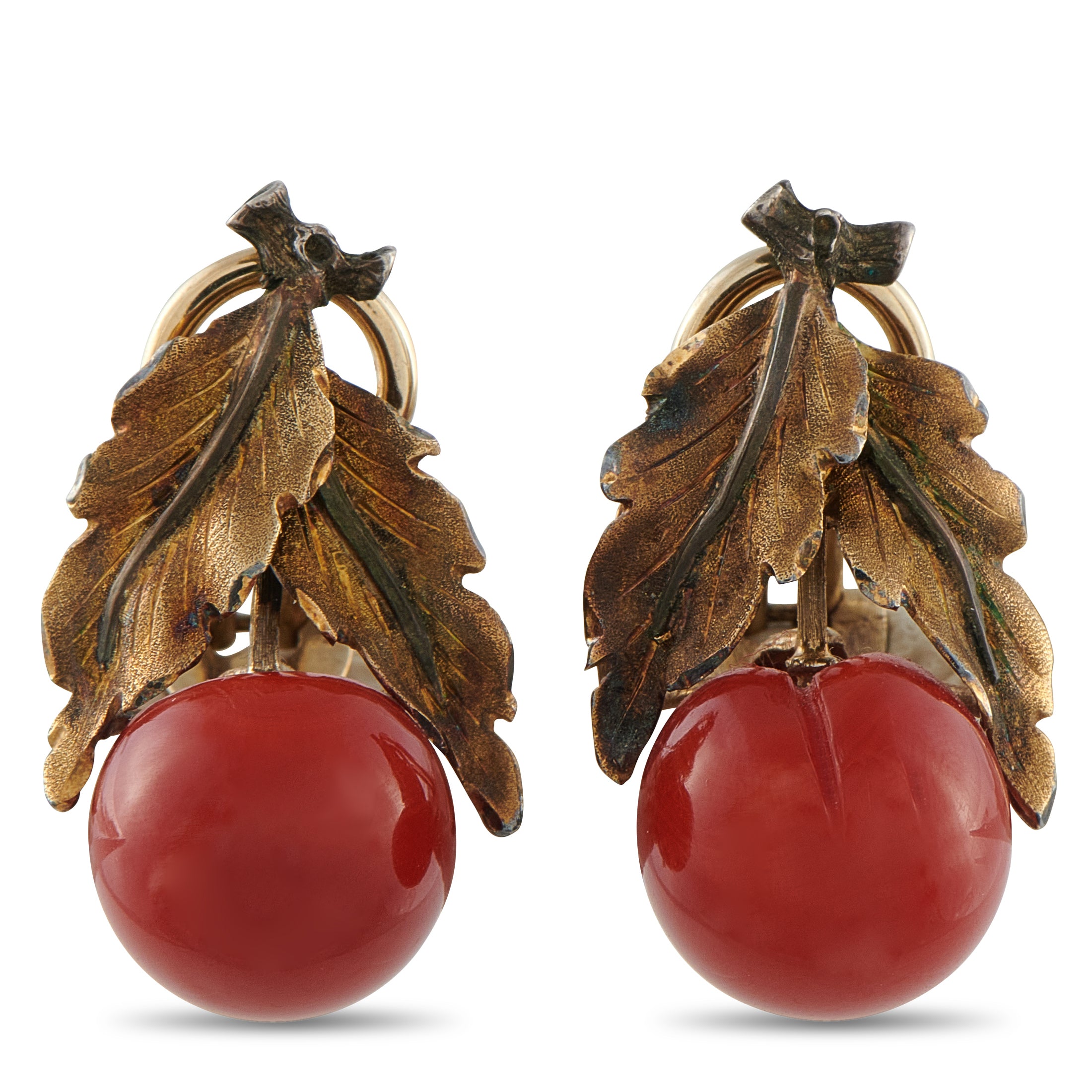 Buccellati 18K Yellow Gold Coral Clip-On Earrings – Opulent leaf motifs crafted from 18K Yellow Gold make these Buccellati ea