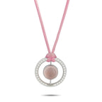 Bucherer 18K White Gold 1.11ct Diamond and Rose Quartz Cord Necklace - This Bucherer necklace is simply unforgettable. Perfect for anyone who loves the color pink, a stunning Rose Quartz gemstone