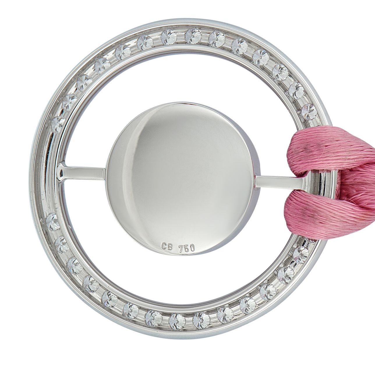 Bucherer 18K White Gold 1.11ct Diamond and Rose Quartz Cord Necklace