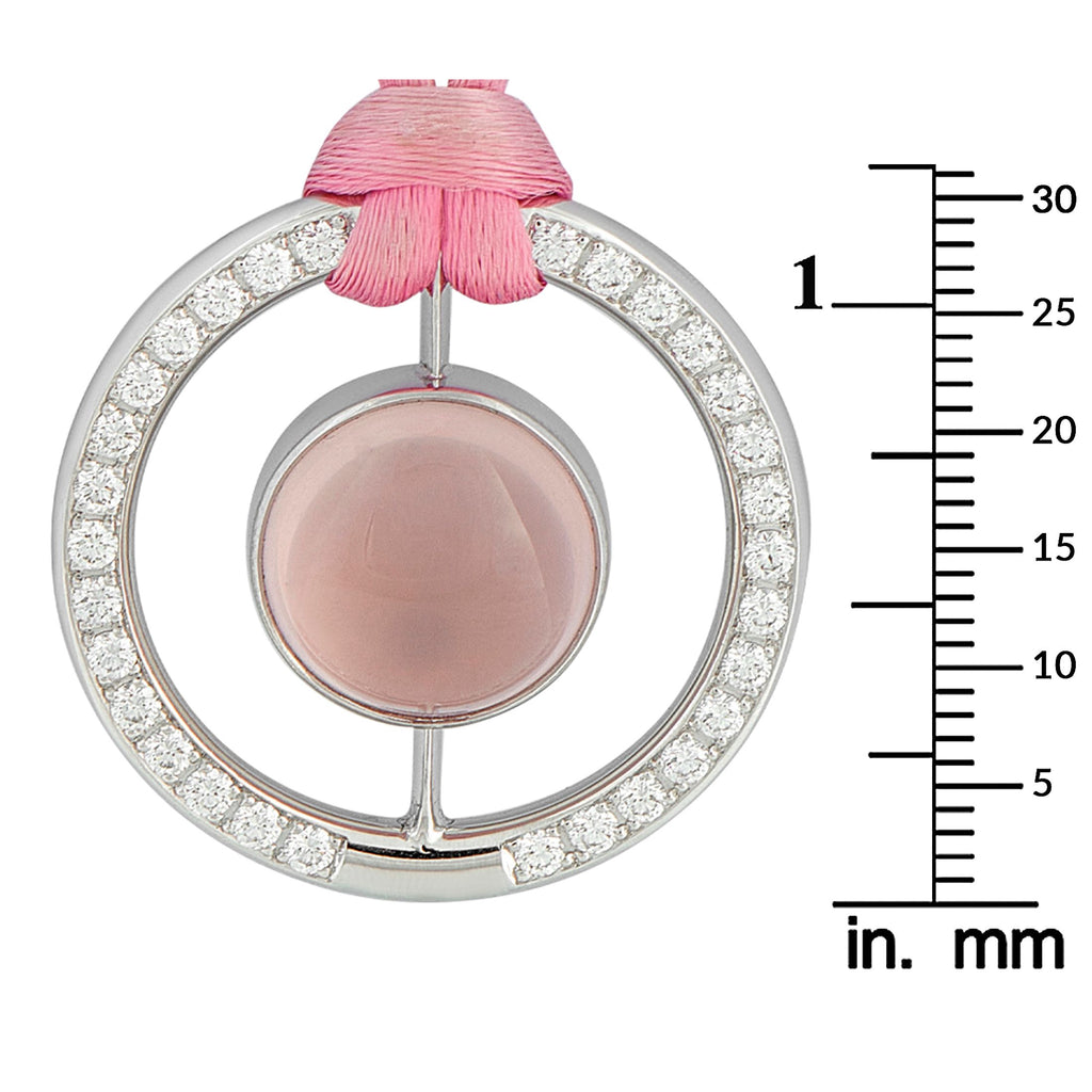 Bucherer 18K White Gold 1.11ct Diamond and Rose Quartz Cord Necklace