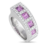 Bucherer18K White Gold 0.65ct Diamond and Sapphire Ring – A series of four pink sapphire gemstones totaling 2