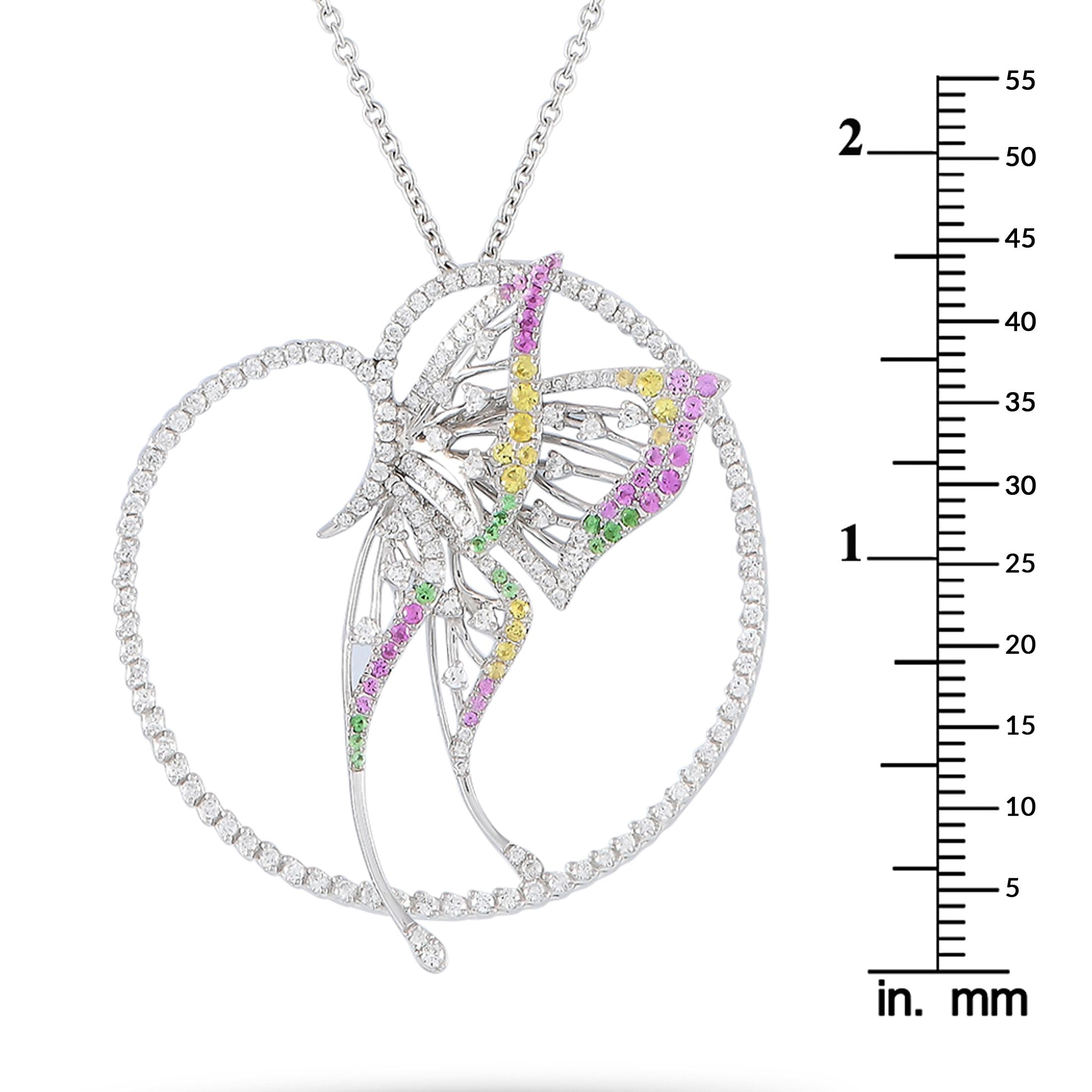 Bucherer18K White Gold 2.20ct Diamond, Sapphire and Tsavorite Butterfly Necklace