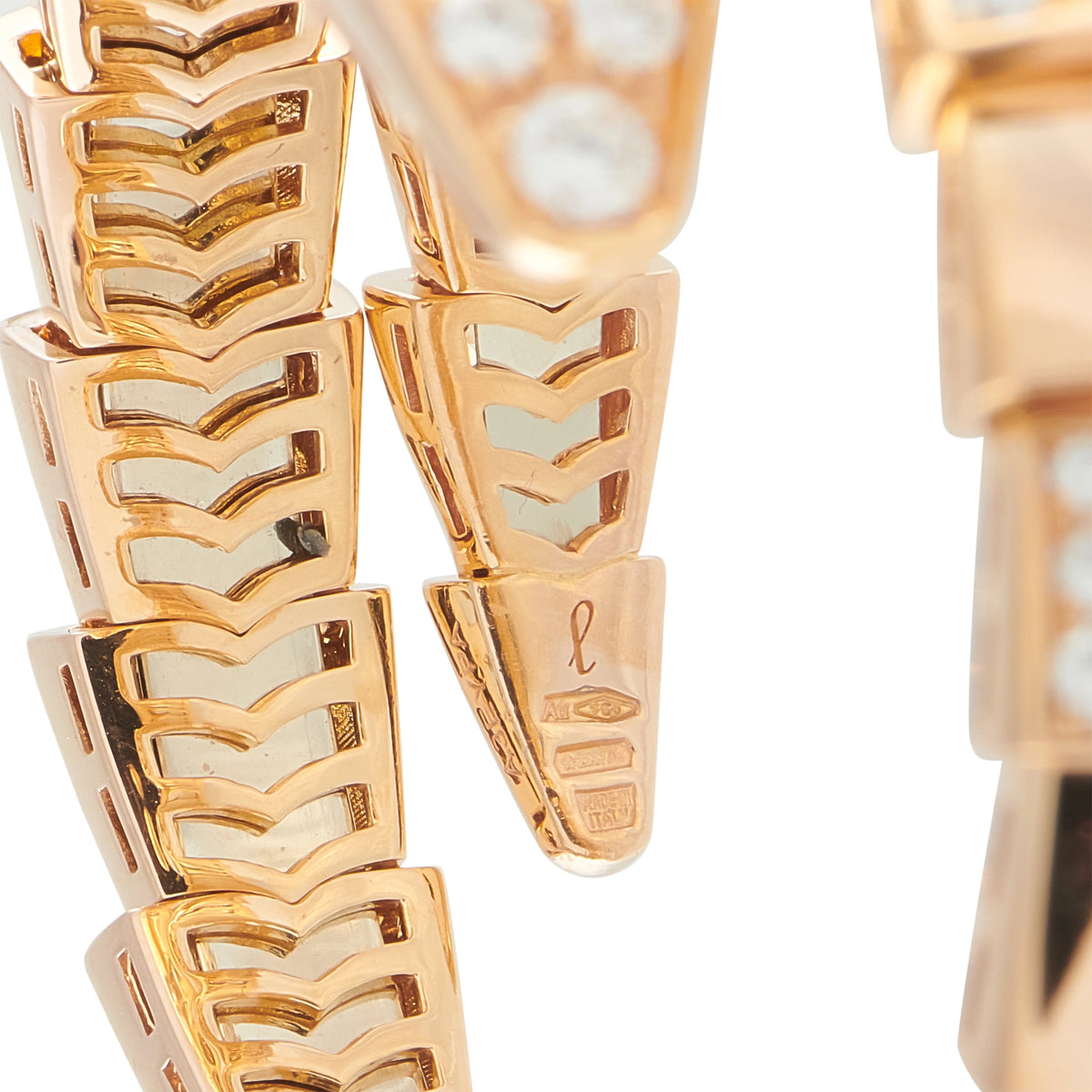 Bvlgari Serpenti 18K rose gold bracelet with diamond-set snakehead links