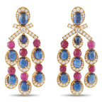 Bvlgari rose gold chandelier earrings with oval blue stones, pink accents, and diamond halos