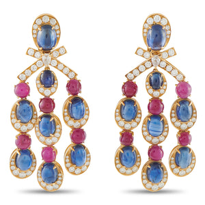 Bvlgari Vintage 18K Rose Gold 2.80ct Diamond, Ruby, and Sapphire Chandelier Earrings