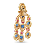 Bvlgari rose gold chandelier earrings, side view with blue ovals, pink beads, and diamond trim